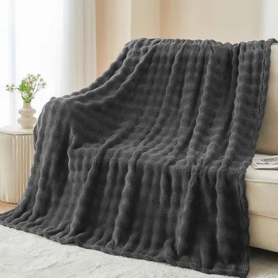 Produktbild von Ibenzoa® Flanell‑Fleece‑Decke — warme, weiche Decke für Bett & Sofa, 153 x 203 cm, dunkelgrau, maschinenwaschbar