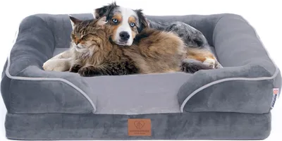Produktbild von Orthopädisches Premium Hundebett mit Egg Foam, extra Halteschlaufe, Wasserdichter Innenbezug, Hundesofa, Hundekissen, flauschig, Bezug abnehmbar, waschbar, 71 x 58 x 17 cm, Hellgrau (L)