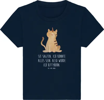 Produktbild von Mr. & Mrs. Panda Babyshirt Einhorn Katze 6. - 12. Monat - French Navy - Geschenk, T-Shirt, Kleinkind Shirt, Baby Kurzarmshirt, Unicorn, Regenbogen, Mieze, Glitzer