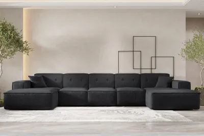 Produktbild von Wohnlandschaft Sofa U-Form CESINA XL in Stoff Ascot Bukla Schwarz