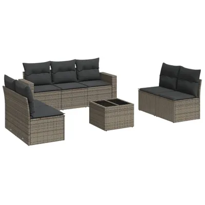Immagine prodotto di vidaXL Set di divani da giardino 8 pezzi con cuscini in polirattan grigio