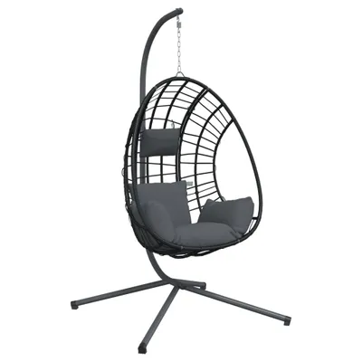Image de Chaise suspendue œuf support anthracite rotin et acier