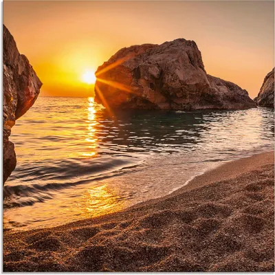 Produktbild von ARTland Glasbild Sonnenuntergang und Strand Größe: 30x30 cm