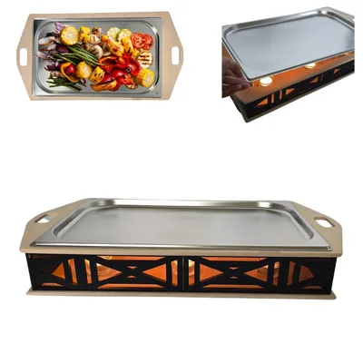 Immagine prodotto di Cawi HeatBoard - Scaldapiatti per BBQ | Vassoio per BBQ con superficie in acciaio inox e funzione di candela per il tè | Scaldapiatti per carne e contorni