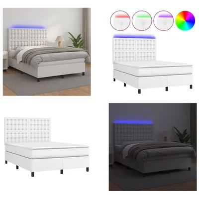 Produktbild von vidaXL Boxspringbett mit Matratze & LED Weiß 140x190 cm Kunstleder - Boxspringbett - Boxspringbetten - Bett - Schlafzimmermöbel