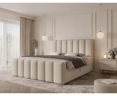 Produktbild von 160 cm Boxspringbett PORTO MAX mit gestepptem Kopfteil und Fußteil, Taschenfederkernmatratze H3/H4, 2 Bettkästen, Bouclé/Velvet, ohne Topper