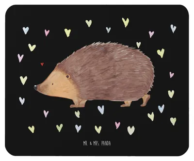 Produktbild von Mr. & Mrs. Panda Mauspad Igel Herzen - Schwarz - Geschenk, Mouse Pad, Liebe, Kuss, mausteppich, Mousepad, Leben, pc mausunterlage, Herz, Lustige Sprüche