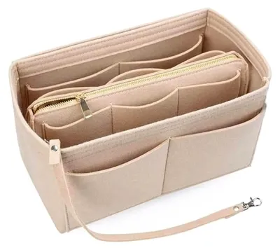 Produktbild von Filz Taschenorganizer Multifunktional Handtasche Organizer mit Fächer Geldbeutel Reißverschluss Filz Handtaschen Organizer für Reise Geschäft Urlaub Bad Organisieren