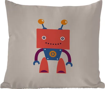 Produktbild von MuchoWow® Outdoor Kissen - Roboter - Getriebe - Gesicht - Antenne - Kinder - Jugendliche - 50x50 cm - Wetterfest - Lounge Kissen - Komfortabel - Kissen mit Bild