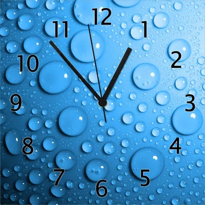 Produktbild von Wallario Design Wanduhr Wassertropfen auf Blau aus Echtglas, Größe 30 x 30 cm