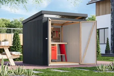 Produktbild von Gartenhaus Metall Metallgerätehaus Metallgartenhaus IRIDIUM 2 Metallhaus anthrazit 207x209x213 cm