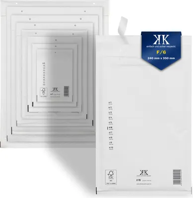 Produktbild von 100 Luftpolster-Versandtaschen F6 F/6 240x350mm (Außenmaß) DIN A4+ Weiß
