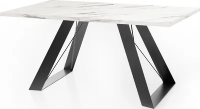 Produktbild von Esstisch Colter Schwarz im Modernen Still, Rechteckig Tisch in Weißer Marmoroptik - Ausziehbar von 140 cm bis 240 cm, Pulverbeschichtete Weiße Metallbeine - 140 x 80 cm - Marmor Weiß
