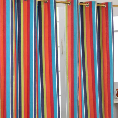 Produktbild von HOMESCAPES Gardinen mit Ösen Multi-Streifen 2er Set 100% Baumwolle, 182x137 cm