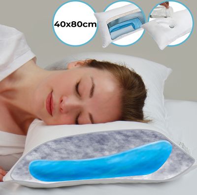 Jago® Wasserkissen - 40x80 cm, mit anpassbarer Füllmenge, bis 38 °C, Bezug 100% Baumwolle, waschbar, inkl. Fülltrichter, Weiß - Nackenkissen