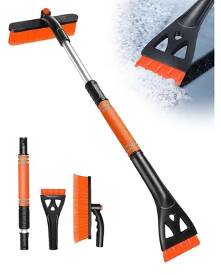 Productafbeelding van IJsschep voor auto, 3-in-1, 80 cm. Uitschuifbare sneeuwschraper met 360° borstelkop, schuimrubberen handgreep, oranje