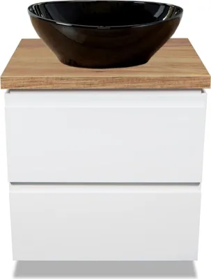 Obrázek produktu pro VBChome Koupelnový nábytek 60 cm Bílé umyvadlo na desku Černé 41x35 cm Umyvadlo na desku s toaletní skříňkou 2 zásuvky Moduo Koupelnová skříňka