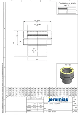 Produktbild von Jeremias DW-FU Übergang 200mm FERROLUX Doppelwand Edelstahl Abgassystem für Öl Gas Festbrennstoffe