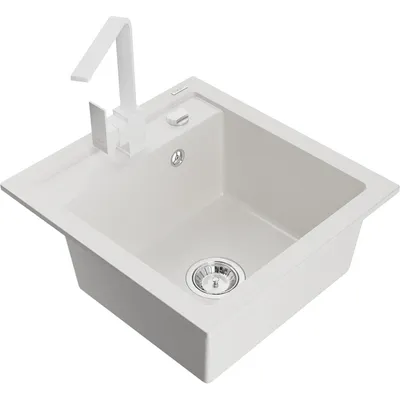 Obrázek produktu pro Mexen Vito 1-miskový granitový dřez s kuchyňskou baterií Rita, Bílá - 6503-20-670300-20