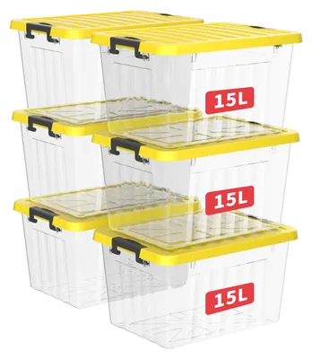 3 Aufbewahrungsboxen mit Deckel, 15 L, PP, stapelbar, durchsichtig