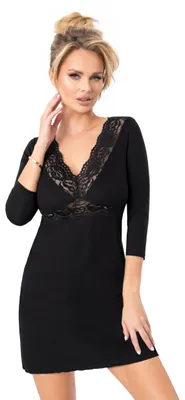 Productafbeelding van Selente Sweet Dreams: Elegant, kort nachthemd/negligé voor dames, lange mouwen, zwart