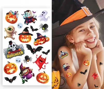 Produktbild von Bunte temporäre Tattoos HALLOWEEN Kleine Monster Monster Kürbis Geist 19tlg.