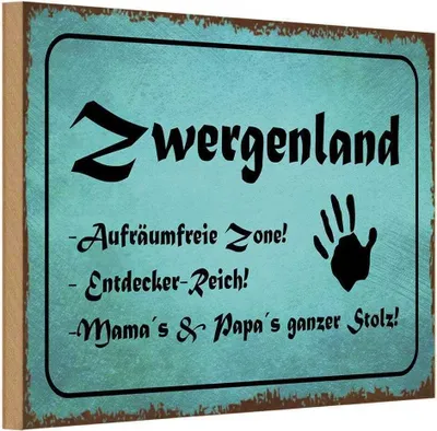 Produktbild von vianmo Holzschild 12x18 cm Zwergenland Aufräumfreie Zone Reich Dekoration
