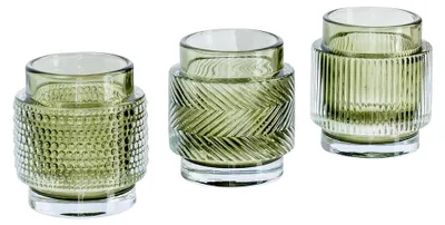 Produktbild von 3er Set Teelichthalter aus Glas in Grün, H8cm, Kerzenhalter im Vintage-Retro-Stil für Tischdekoration