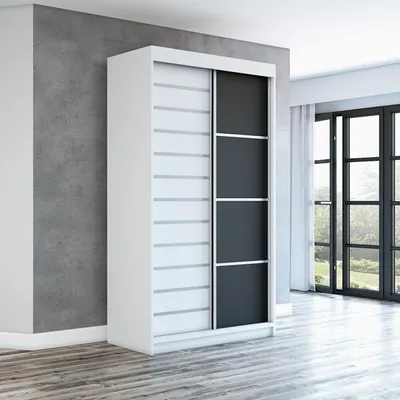 Produktbild von Schwebetürenschrank, 2-türig Schrank! Moderne Garderobe für Kleidung. Verschiedene Farben (Weiß, Schwarz, Somona) Kleiderschrank COLIN 120 cm