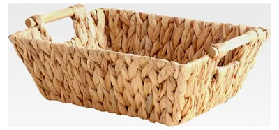Produktbild von Rechteckiger Korb aus Wasserhyazinthe mit Holzgriffen – Aufbewahrungs- und Dekorationskorb