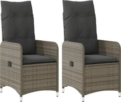 Image de vidaXL Fauteuil de jardin avec coussin 2 pcs. Réglable Gris Poly Rattan