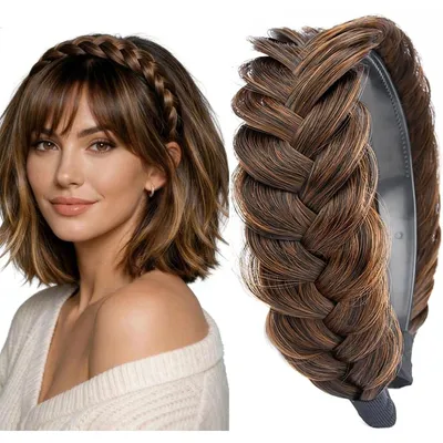 Immagine prodotto di Fascia per capelli intrecciata da donna – realizzata in fibra sintetica, ideale per creare acconciature a treccia, come la treccia a coda di pesce. Accessorio per capelli elegante, adatto sia per l'uso quotidiano che per le feste. Colore: marrone scuro