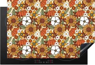 Produktbild von KitchenYeah© Herdabdeckplatte Blumen - Vintage - Muster , 76x51cm, Küche Deko, Glaskeramikkochfeld Herdabdeckung, Abdeckplatte fùr Kochfeld