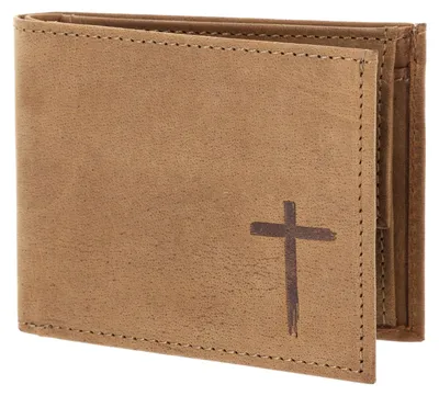 Produktbild von oxmox Leder Geldbörse Leather RFID Protect Pocketbörse Freedom Cross Embossed Vintage Light Brown braun