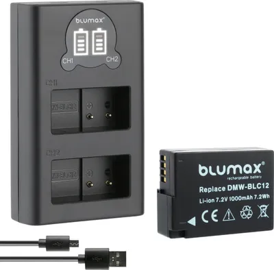 Produktbild von 1x Akku + LCD Lader für Panasonic DMW-BLC12 DMW-BLC12E DMC-FZ2000 G85 1000 mAh