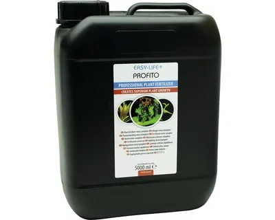 A black plastic jug of plant fertilizer.