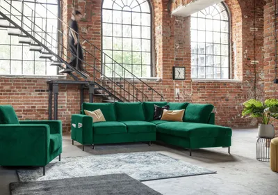 Produktbild von MIUFORM Lofty Lilly - Ecksofa mit Bettfunktion - 237x197cm - Flaschengrün - 6-Sitzer Ausrichtung Rechts
