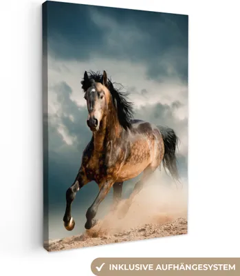 Produktbild von MuchoWow® - Leinwandbilder - Pferd - Tiere - Braun - Natur, Wandbild, Wanddeko Bilder Wohnzimmer, 80x120 cm