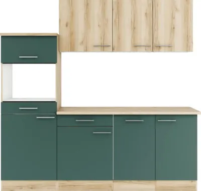 Produktbild von Optifit Küchenzeile ohne Geräte Livorno290/Savona405 210 cm wildeiche grün matt strukturiert zerlegt Variante reversibel