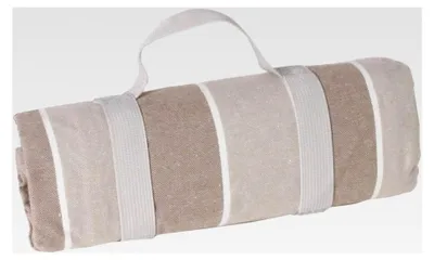 Produktbild von Picknickdecke in Beige und Weiß mit wasserabweisender Unterseite - Maße: 140x140cm