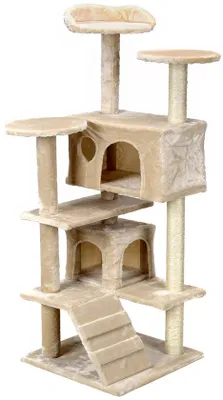 Zdjęcie produktu dla Drapak dla kota domek legowisko domek drabinka zabawki sizalowe słupki 131 cm Funfit Home&Office beżowy