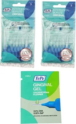 Produktbild von 2x8 TePe Original Interdentalbürsten - 0,6mm blau   + 2ml Gingivalgel