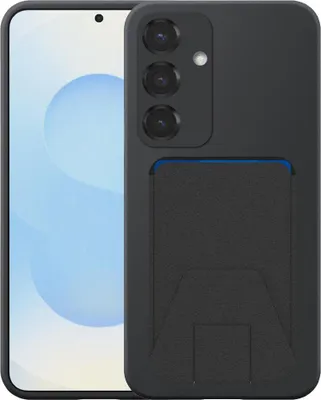 Zdjęcie produktu dla Etui na telefon Samsung Galaxy S25 Plus z regulowanym skórzanym slotem na karty - elastyczne etui na tył z silikonu TPU z regulowanym skórzanym slotem na karty - czarne - Smartphonics