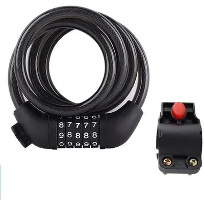 Immagine prodotto di Lucchetto per bicicletta - Lucchetto a cavo - Lucchetto di sicurezza a combinazione - Lucchetto a combinazione numerica - 12 mm x 1,2 m - Lucchetto a combinazione a 5 cifre - Nero