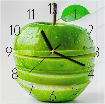 Produktbild von Wanduhr aus Glas mit Motiv Geschnittener Apfel- 30 x 30 cm - inkl. Aufhängesystem