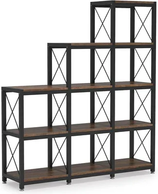 Produktbild von Famanu Bücherregal 12 Fächer - Antik - Leiter Bücherregal - 9 Würfel - Etagenregal - Metall