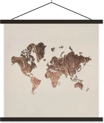 Produktbild von MuchoWow® Textilposter Weltkarte - Holz - Beige 40x40 cm mit schwarzem Rahmen - Fotos