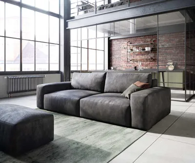 Produktbild von DELIFE Big-Sofa Lanzo 230x95 cm Mikrofaser Vintage Anthrazit mit Hocker