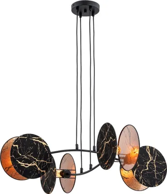 Zdjęcie produktu dla Lampa wisząca czarna 4 koła z abażurami marmurowymi regulowana MOTIF 4xE27 15W Emibig