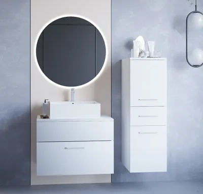 Produktbild von Badmöbel Badezimmer Set BUSTO LED weiß matt Spiegel Waschbeckenunterschrank mit Waschbecken